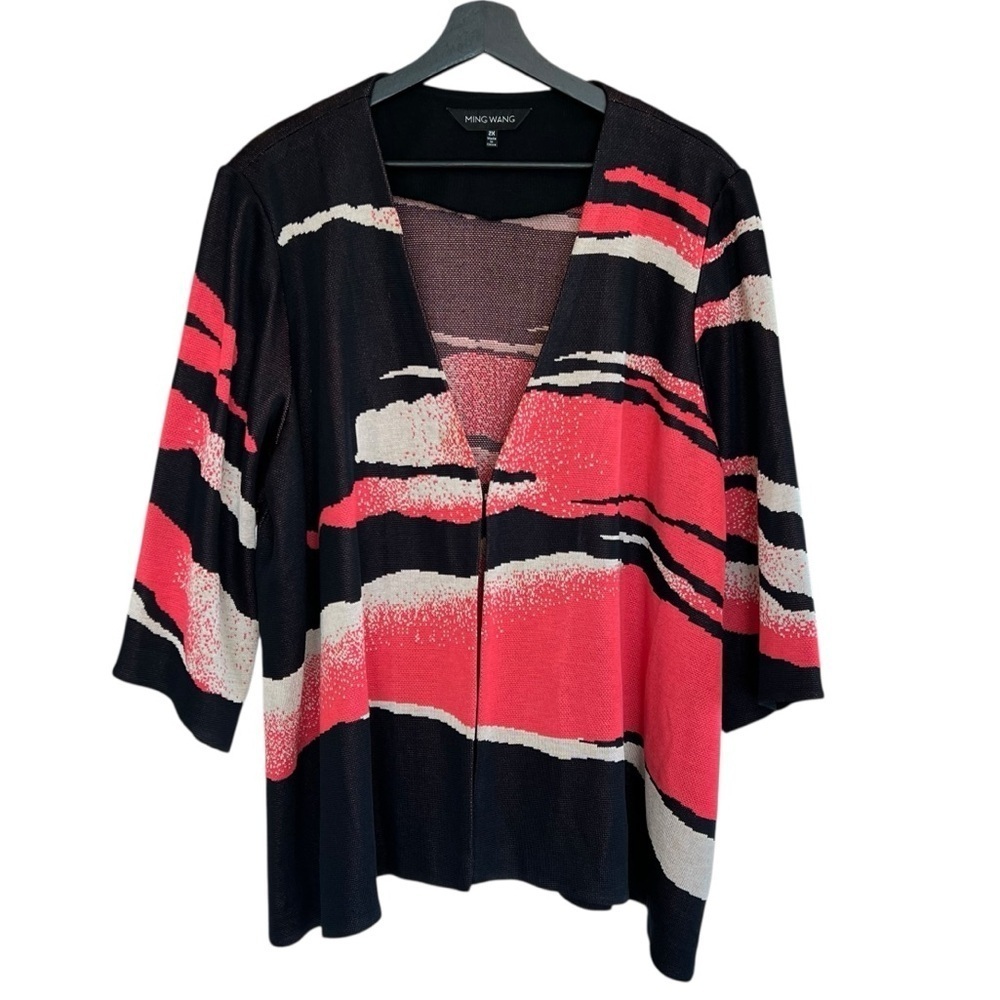 Ming Wang Zigzag Zebra Pattern Knit Jacket Black Pink 2X Colorful Unique Dressy